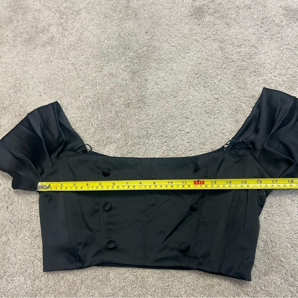 Zara Black satin effect buttoned short pleated sleeve crop top Sz L NWT - Picture 13 of 15